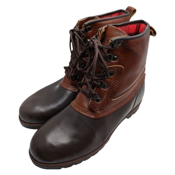 Eddie Bauer Men's Leather Duck Boots w/ Cushioned Red Flannel Inners SZ 11M - Picture 1 of 10